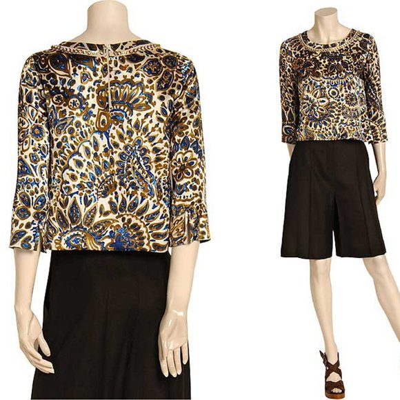 CHLOE 3/4 SLEEVE TOP WITH JEWELED NECKLINE - Picture 1 of 13